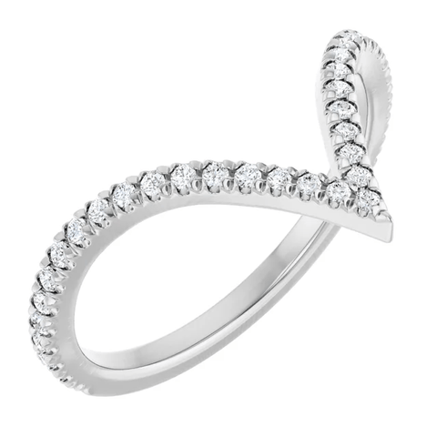 14K White Gold Chevron Contour Wedding Band