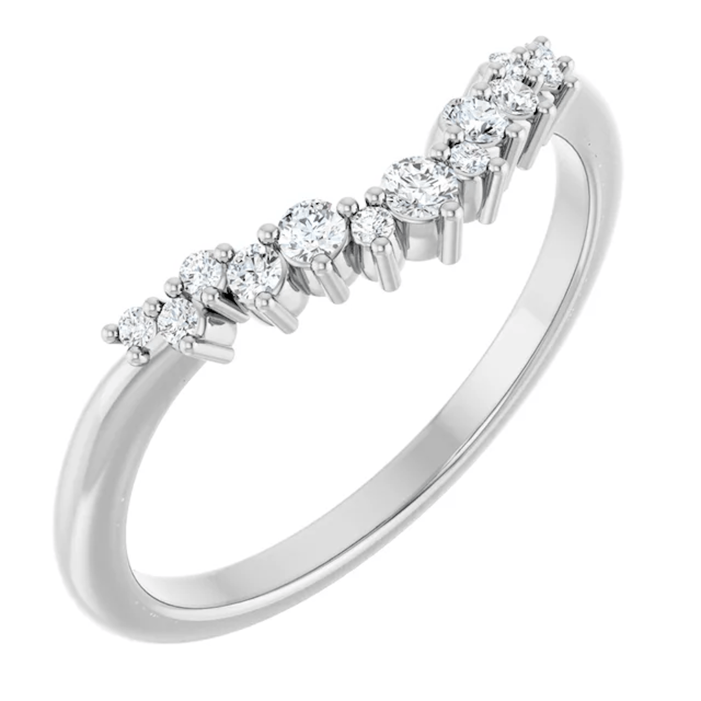 14K White Gold Curved Cluster Diamond Contour Wedding Band