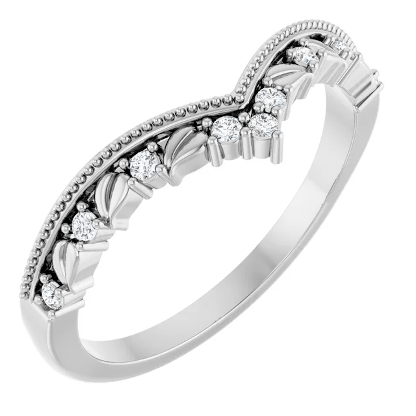 14K White Gold Decorative Chevron Contour Wedding Band