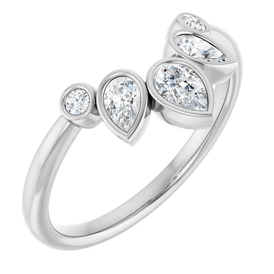 14K White Gold Graduating Pear Contour Wedding Band