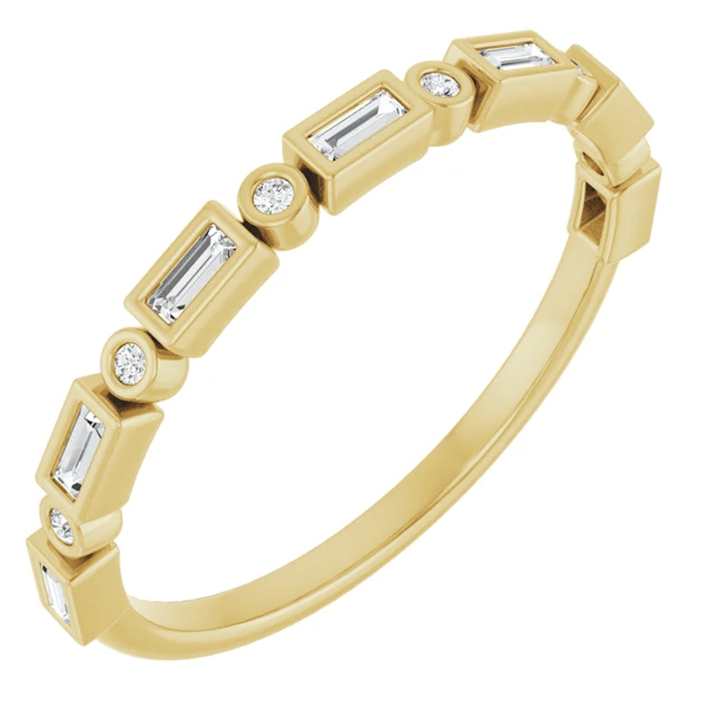 14K Yellow Gold Alternating Stone Stackable Wedding Band