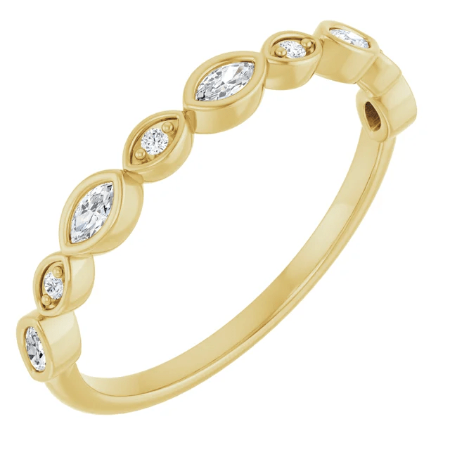 14K Yellow Gold Alternating Eyelet Stackable Wedding Band