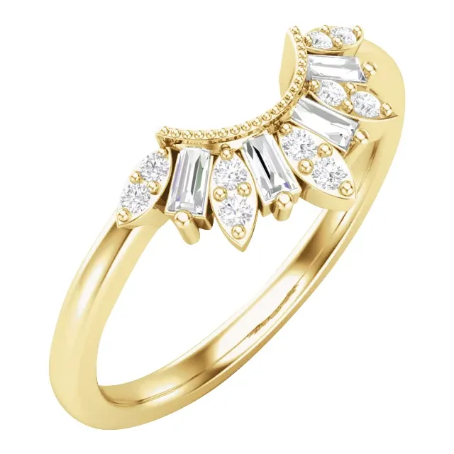 14K Yellow Gold Art Deco Contour Wedding Band