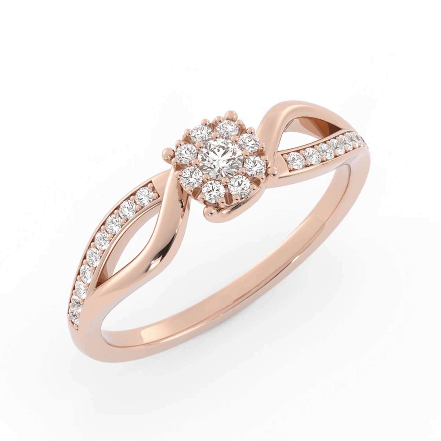 Lab Grown Diamond Split  Halo 10K Rose Gold Engagement Ring
