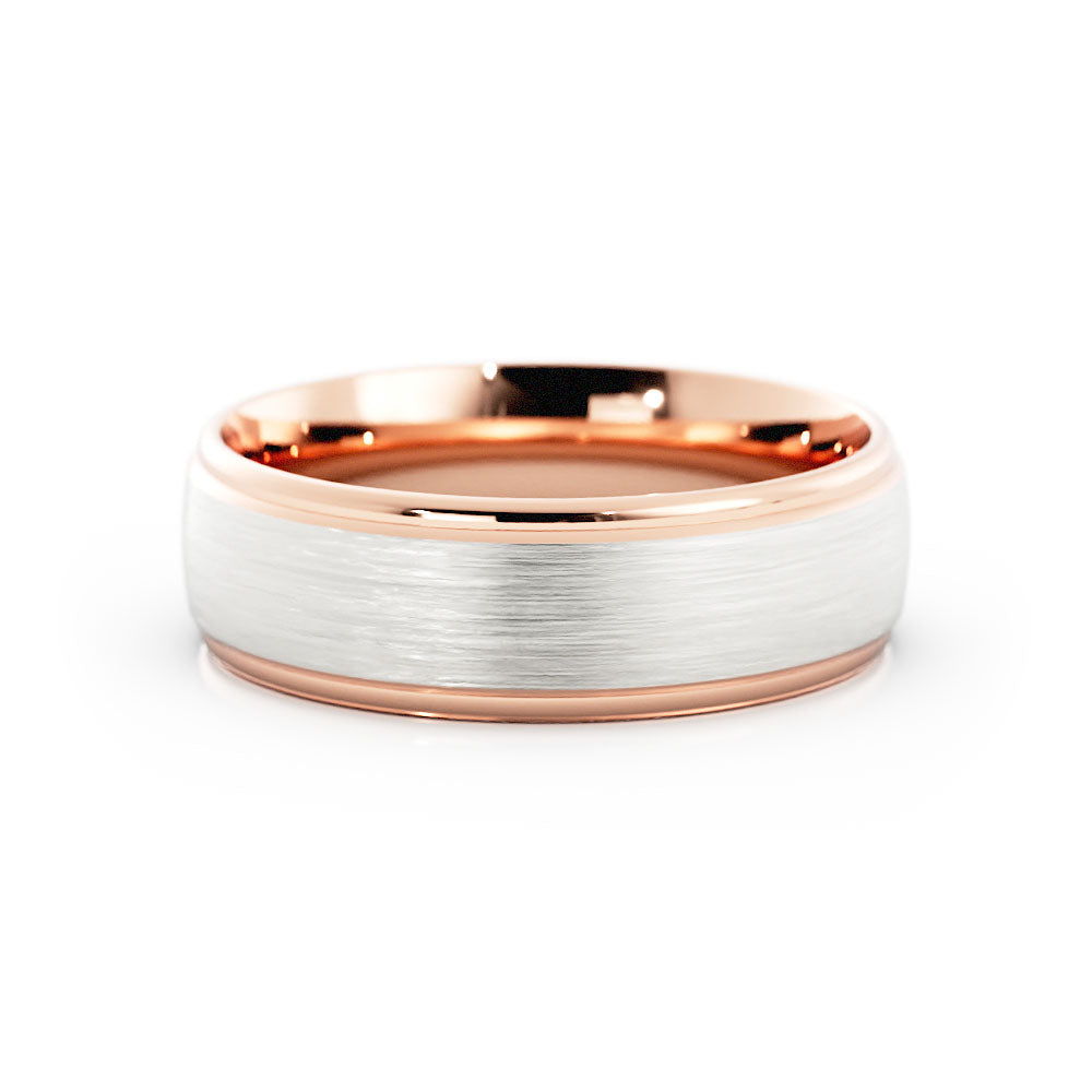 Two-Tone 10K Rose/White Gold Satin Elevated Center 6mm Wedding Band