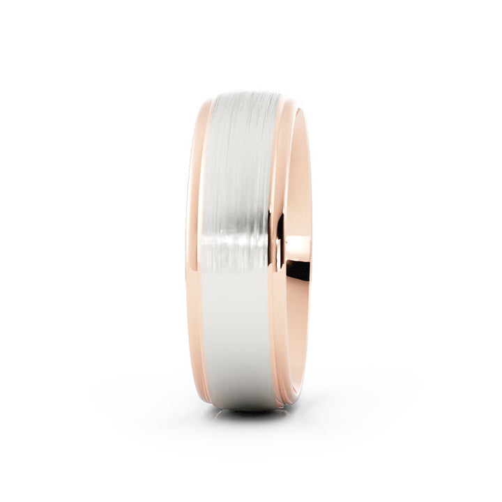 Two-Tone 10K Rose/White Gold Satin Elevated Center 6mm Wedding Band