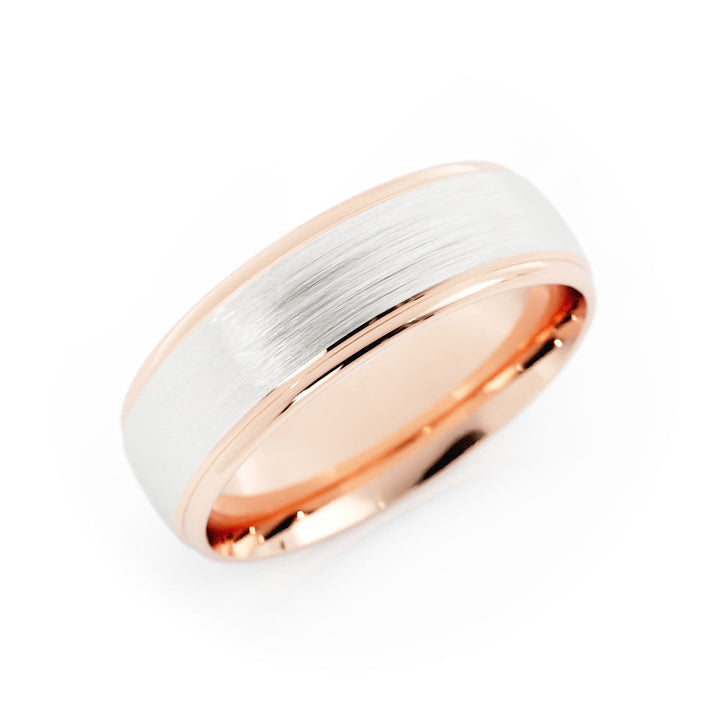 Two-Tone 10K Rose/White Gold Satin Elevated Center 6mm Wedding Band