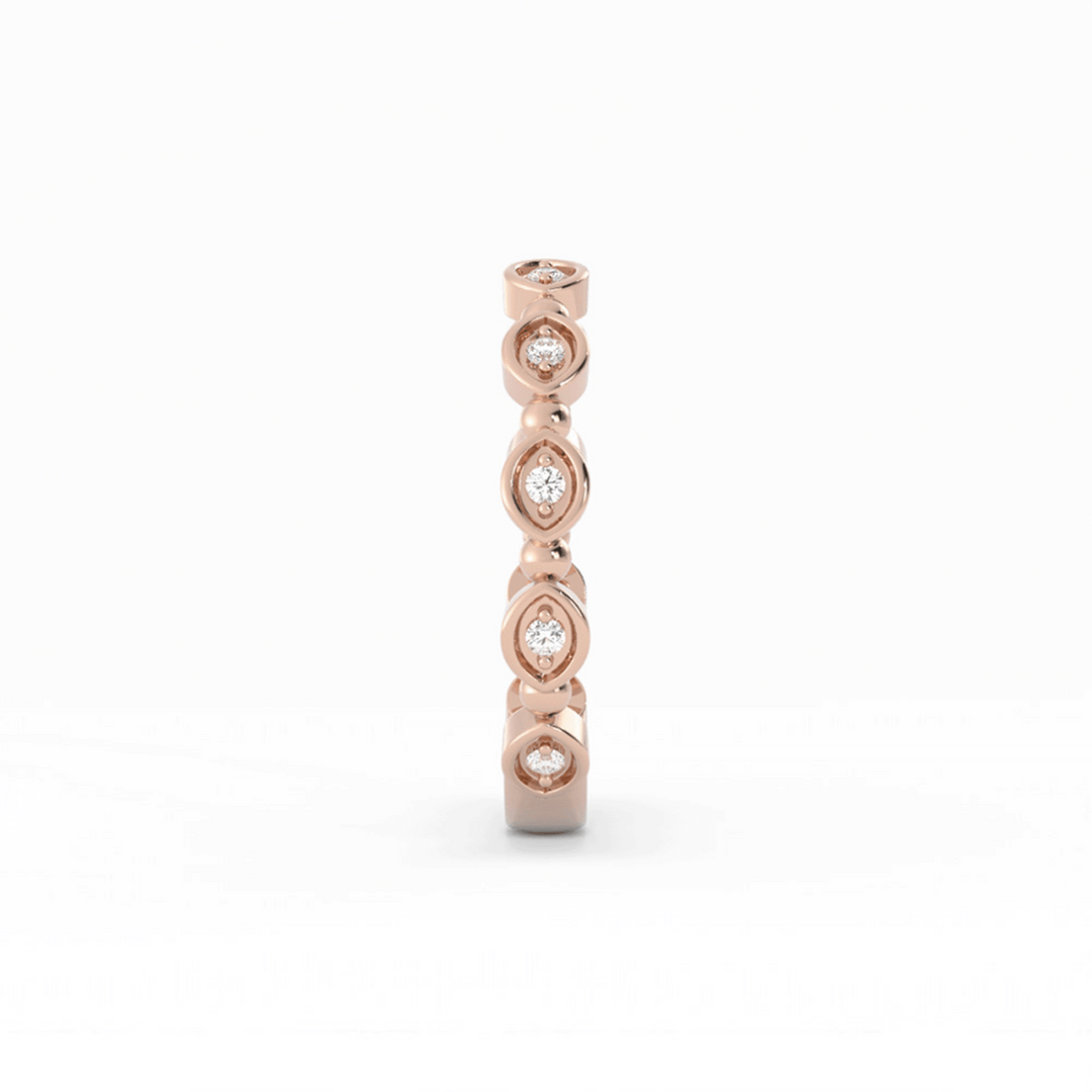 10K Rose Gold Round Bead and Eyelet Natural Diamond Wedding Band