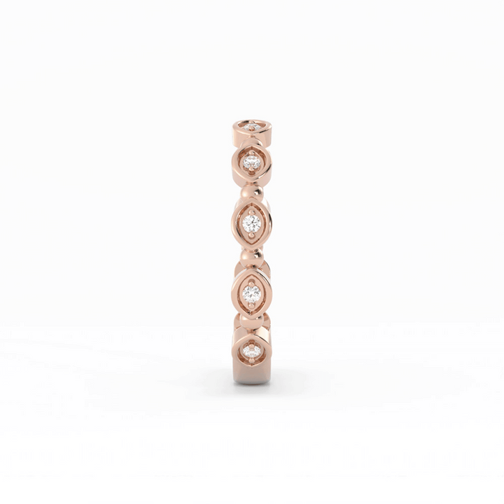 10K Rose Gold Round Bead and Eyelet Natural Diamond Wedding Band