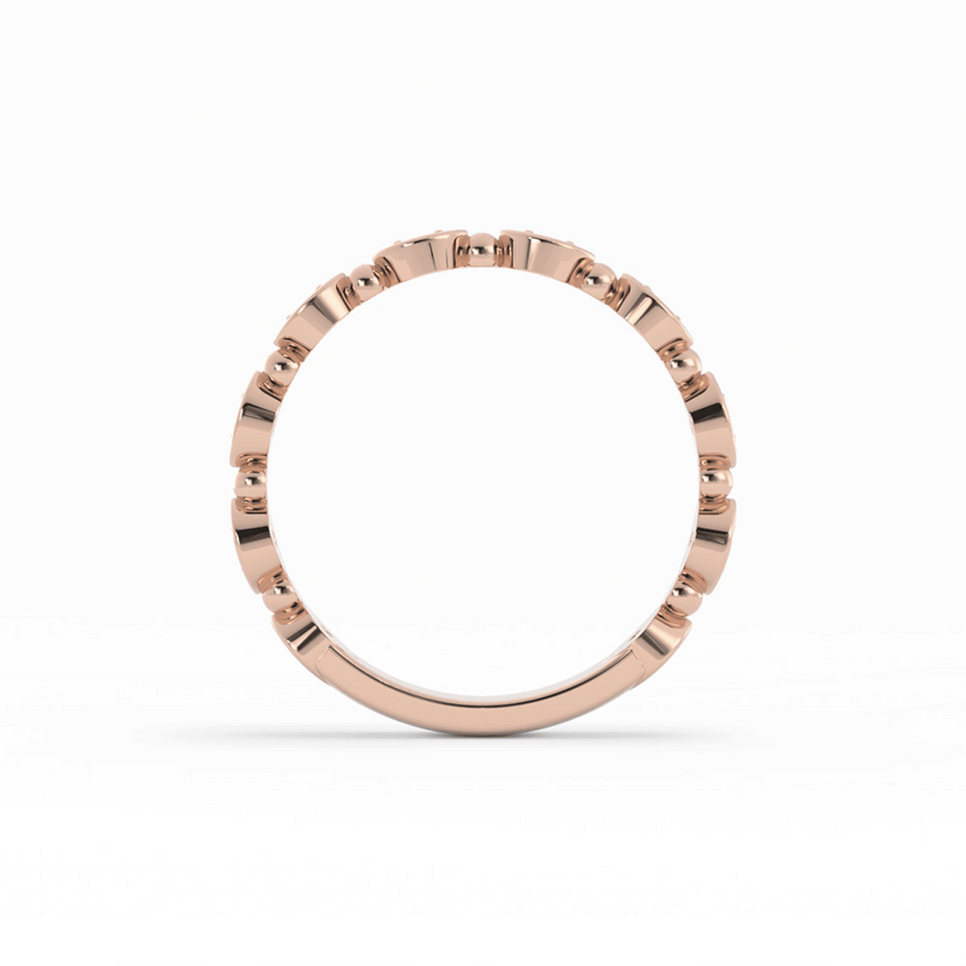 10K Rose Gold Round Bead and Eyelet Natural Diamond Wedding Band