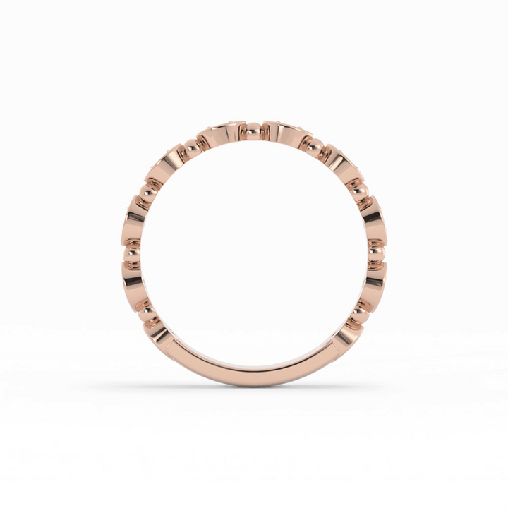 10K Rose Gold Round Bead and Eyelet Natural Diamond Wedding Band