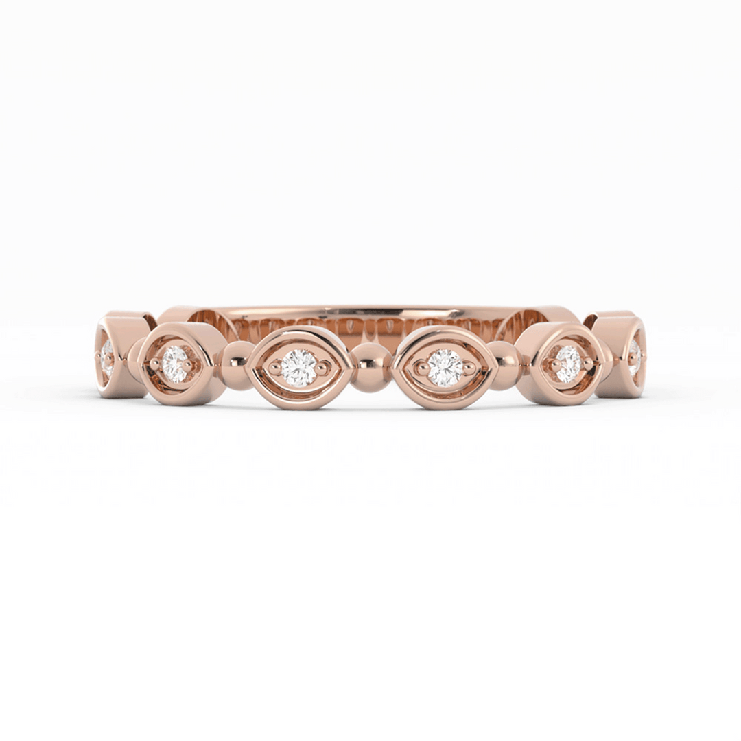 10K Rose Gold Round Bead and Eyelet Natural Diamond Wedding Band