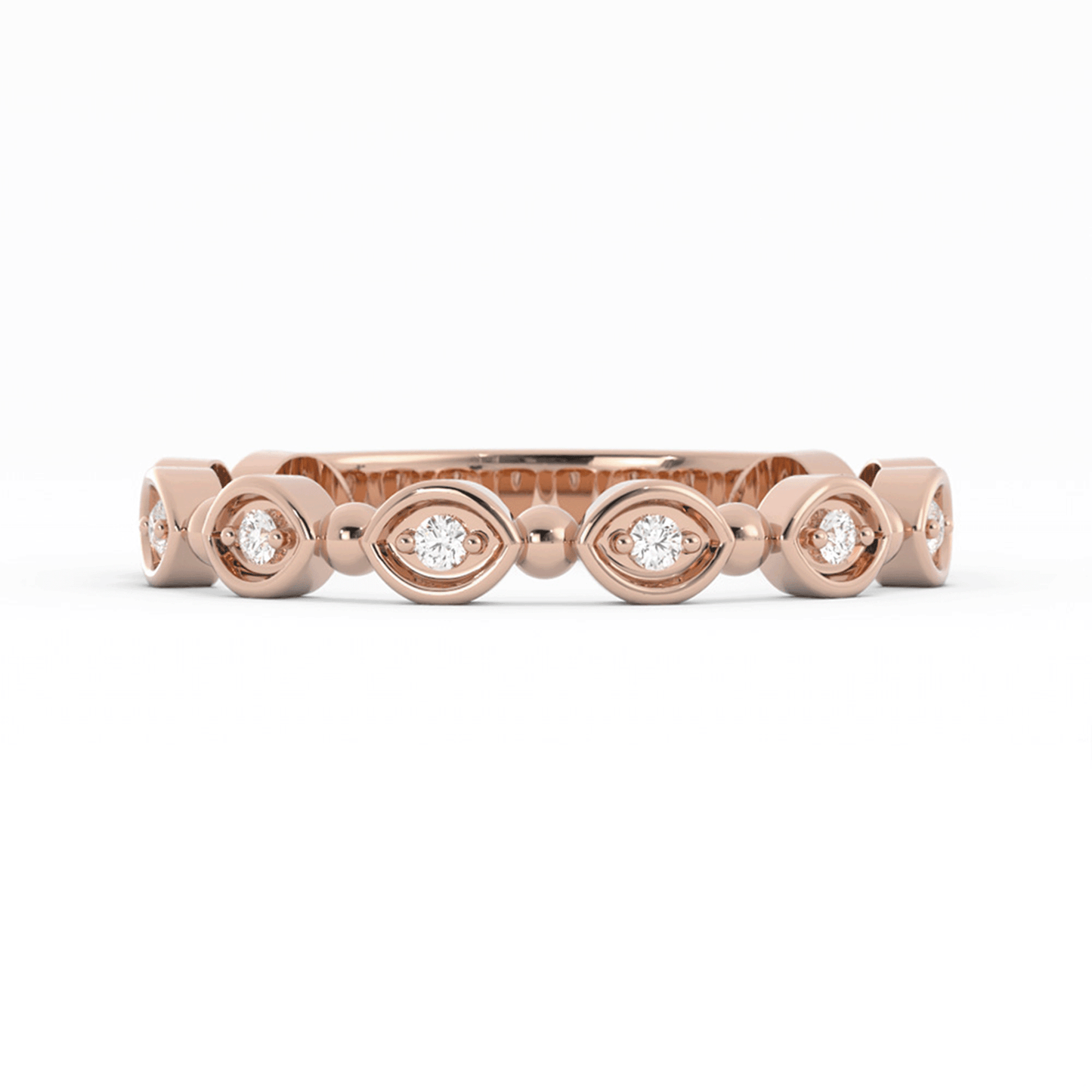 10K Rose Gold Round Bead and Eyelet Natural Diamond Wedding Band