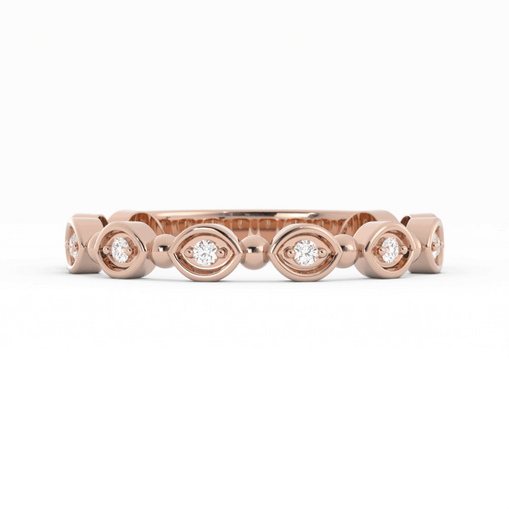 10K Rose Gold Round Bead and Eyelet Natural Diamond Wedding Band