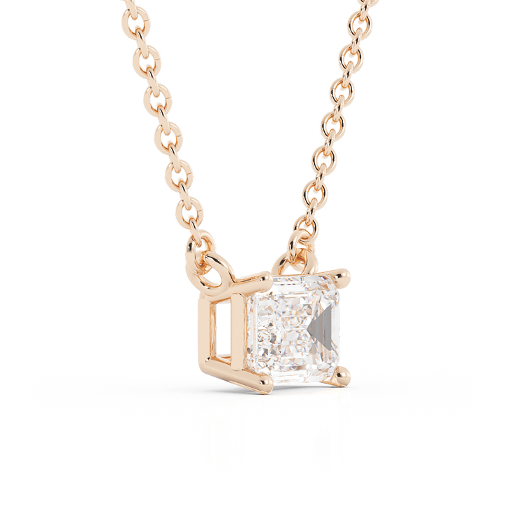 1.75ct Moissanite Classic Emerald Cut Solitaire 10K Rose Gold Necklace