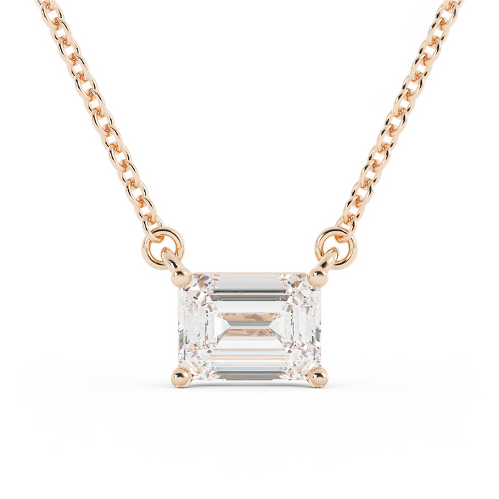 Classic Emerald Cut moissanite 1.67 ct. Solitaire Pendant Necklace, 10k Rose Gold-1