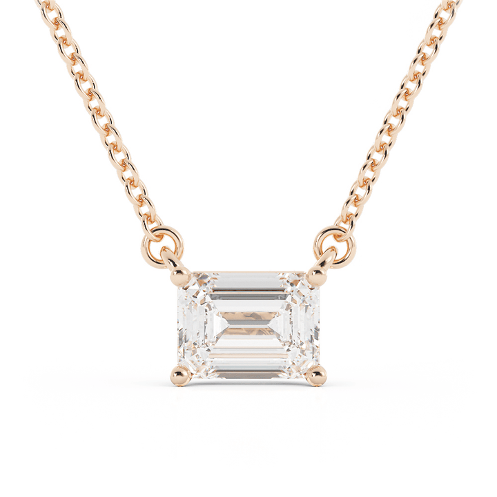 1.75ct Moissanite Classic Emerald Cut Solitaire 10K Rose Gold Necklace