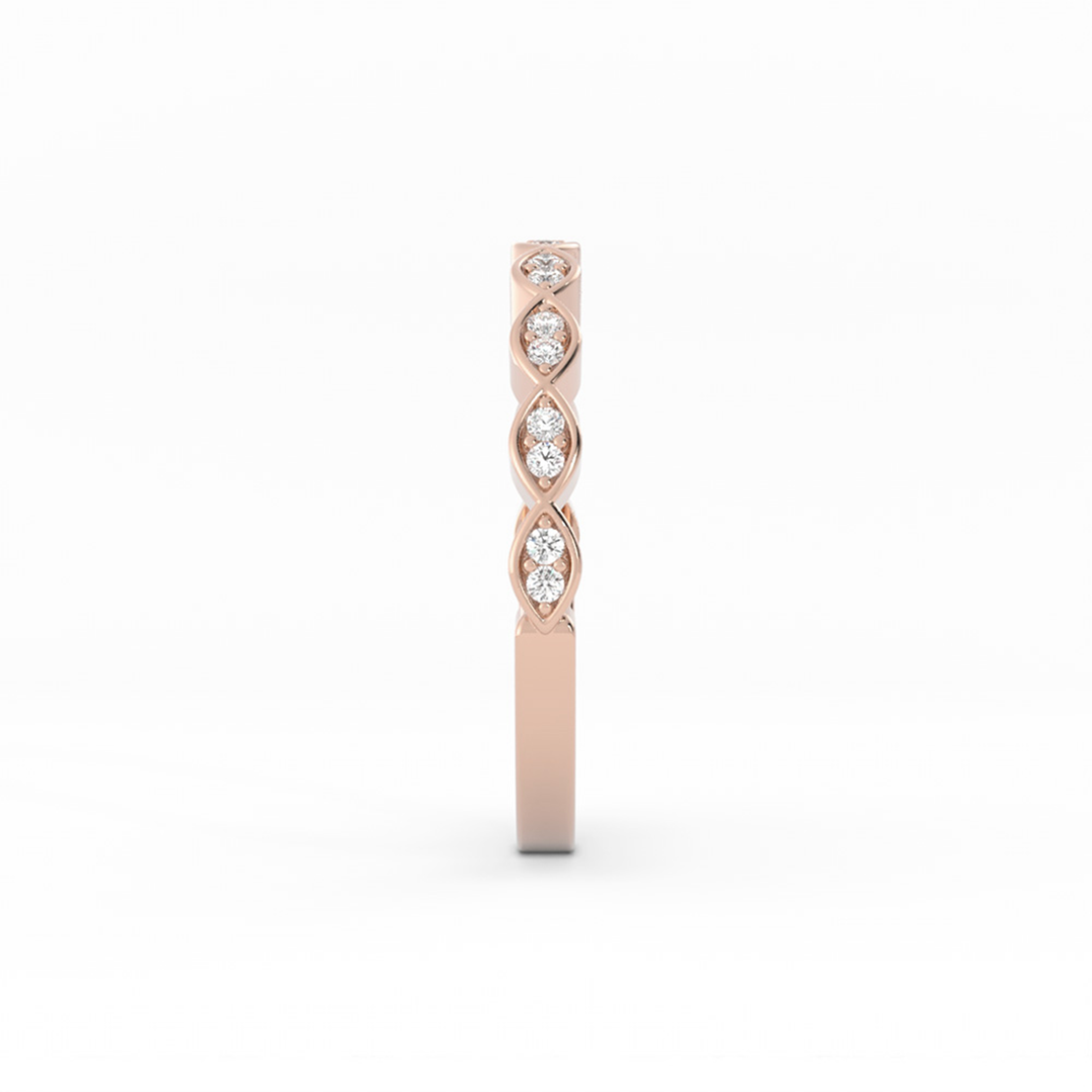10K Rose Gold Round Half Shank Eyelet Paired Stone Lab Grown Diamond Wedding Band