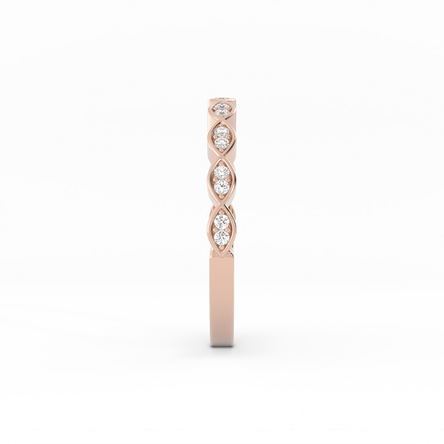 10K Rose Gold Round Half Shank Eyelet Paired Stone Lab Grown Diamond Wedding Band