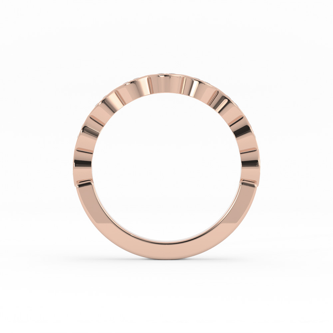 10K Rose Gold Round Half Shank Eyelet Paired Stone Lab Grown Diamond Wedding Band