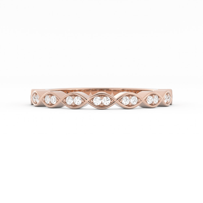 10K Rose Gold Round Half Shank Eyelet Paired Stone Lab Grown Diamond Wedding Band