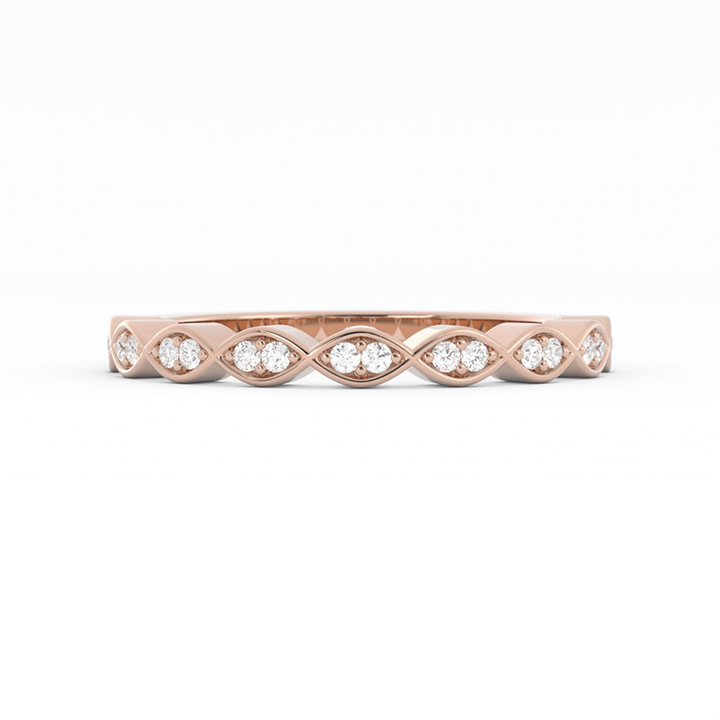 10K Rose Gold Round Half Shank Eyelet Paired Stone Lab Grown Diamond Wedding Band