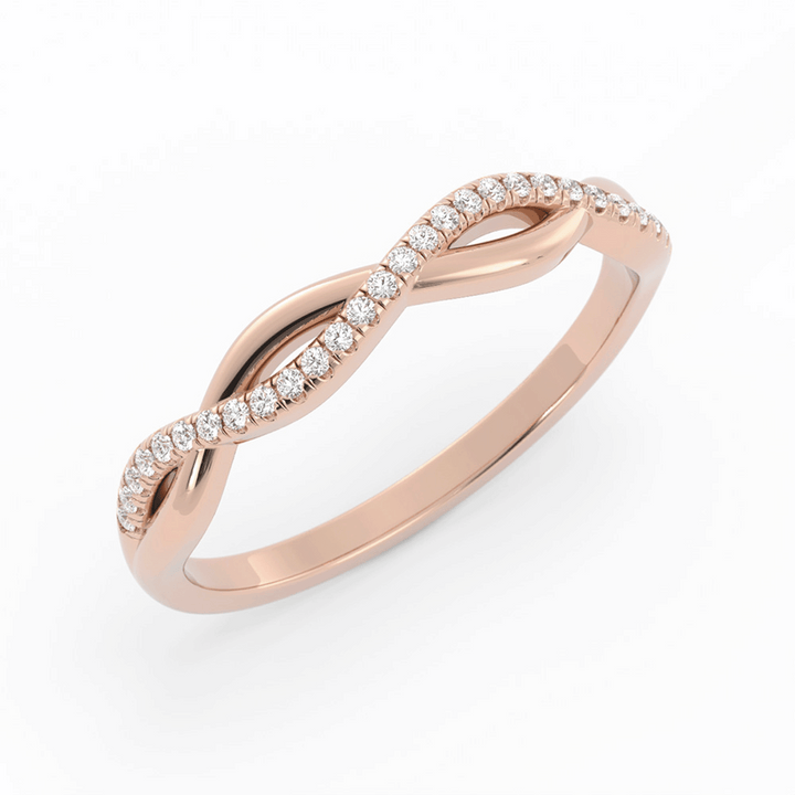 10K Rose Gold Round Half Shank Wave Pattern Lab Grown Diamond Wedding Band