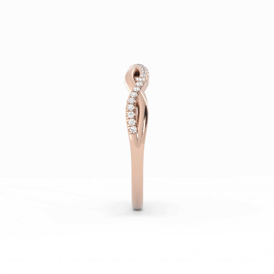 10K Rose Gold Round Half Shank Wave Pattern Lab Grown Diamond Wedding Band