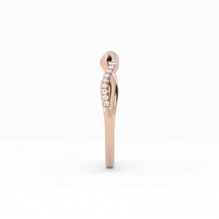 10K Rose Gold Round Half Shank Wave Pattern Lab Grown Diamond Wedding Band
