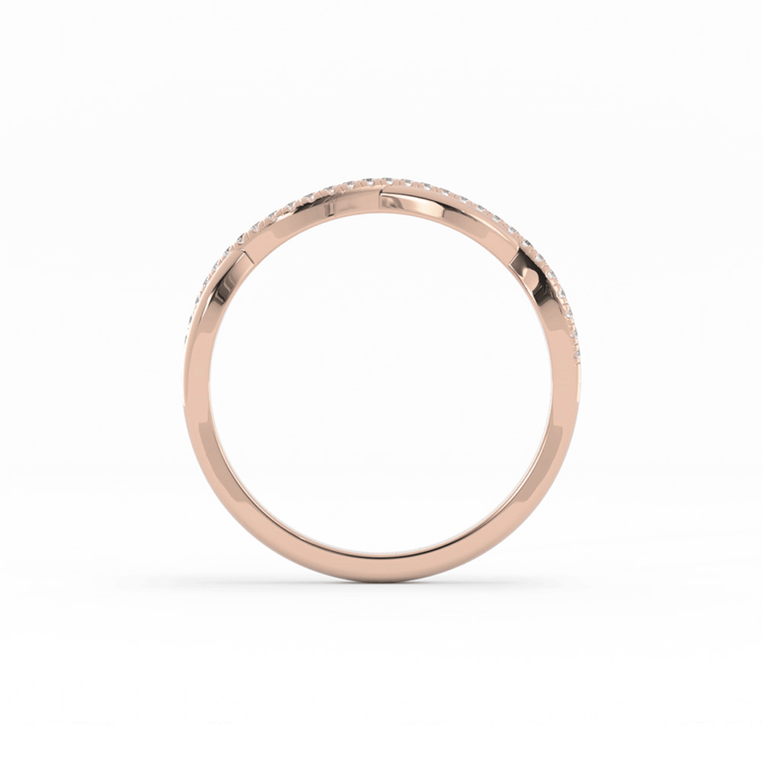 10K Rose Gold Round Half Shank Wave Pattern Lab Grown Diamond Wedding Band