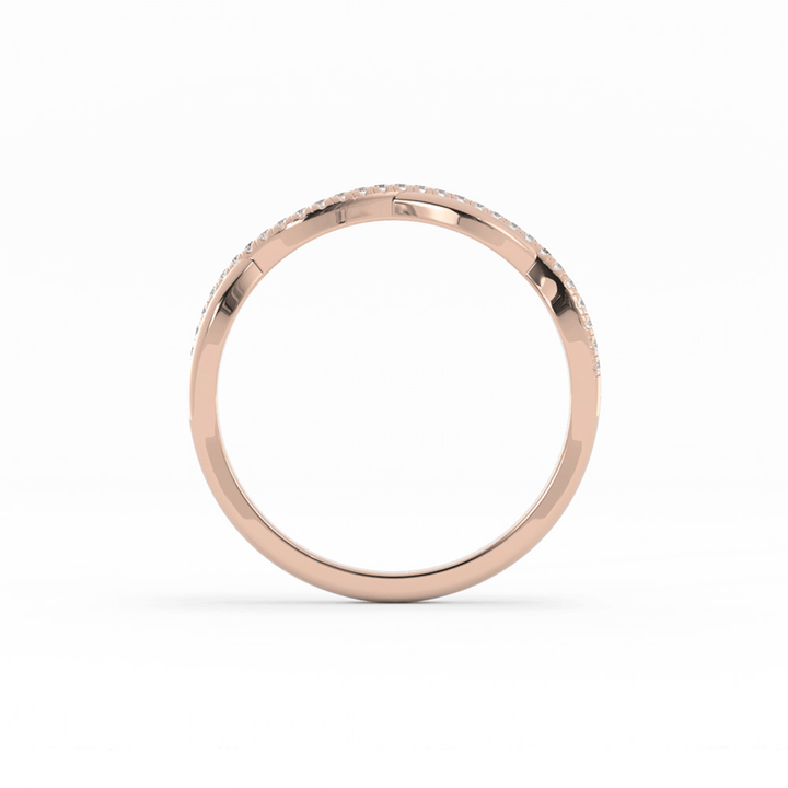 10K Rose Gold Round Half Shank Wave Pattern Lab Grown Diamond Wedding Band