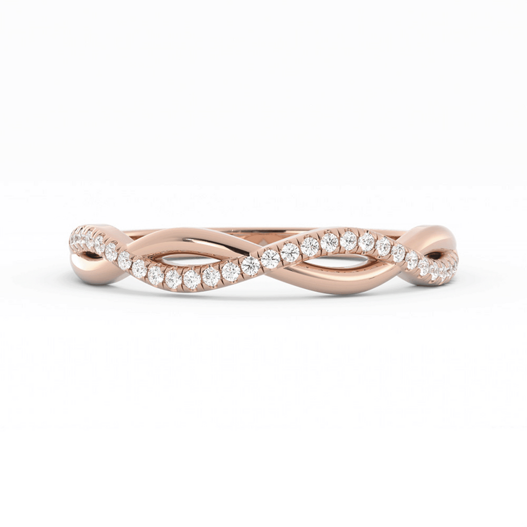 10K Rose Gold Round Half Shank Wave Pattern Lab Grown Diamond Wedding Band