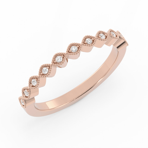 10K Rose Gold Round Half Shank Eyelet Milgrain Lab Grown Diamond Wedding Band