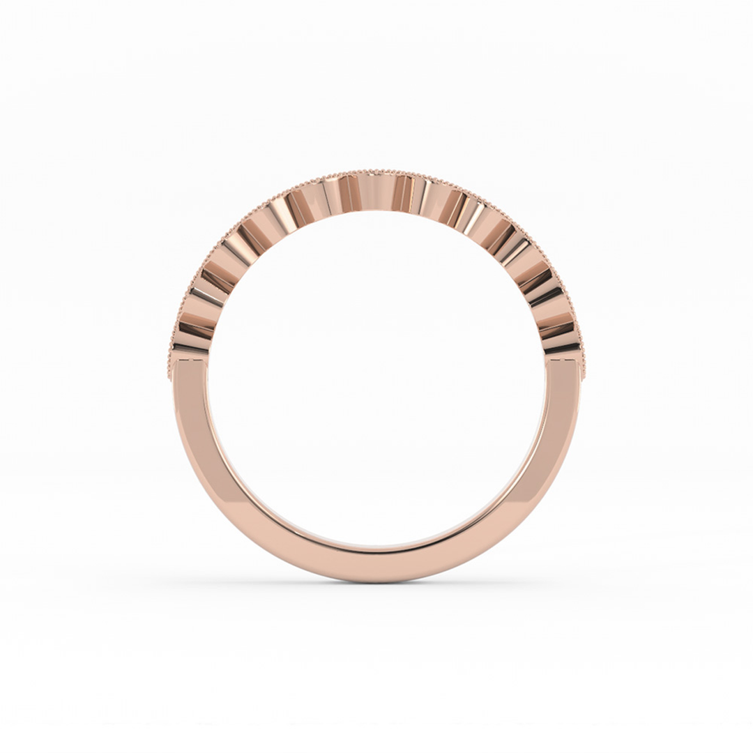 10K Rose Gold Round Half Shank Eyelet Milgrain Lab Grown Diamond Wedding Band