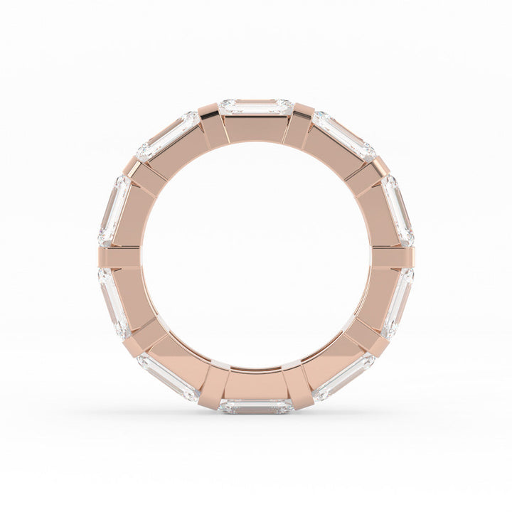 10K Rose Gold Lab Grown Emerald Cut Eternity 4mm Wedding Band
