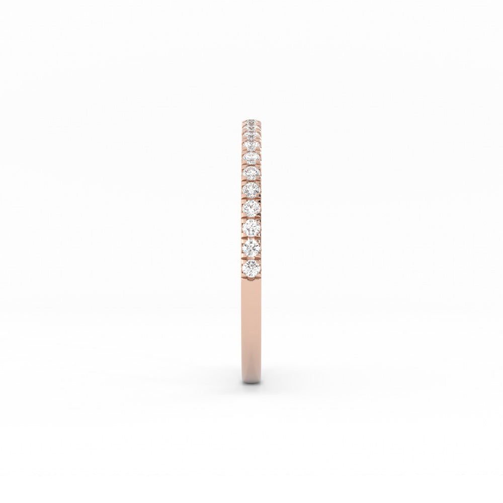 10K Rose Gold Round Pave Half Shank Lab Grown Diamond Wedding Band