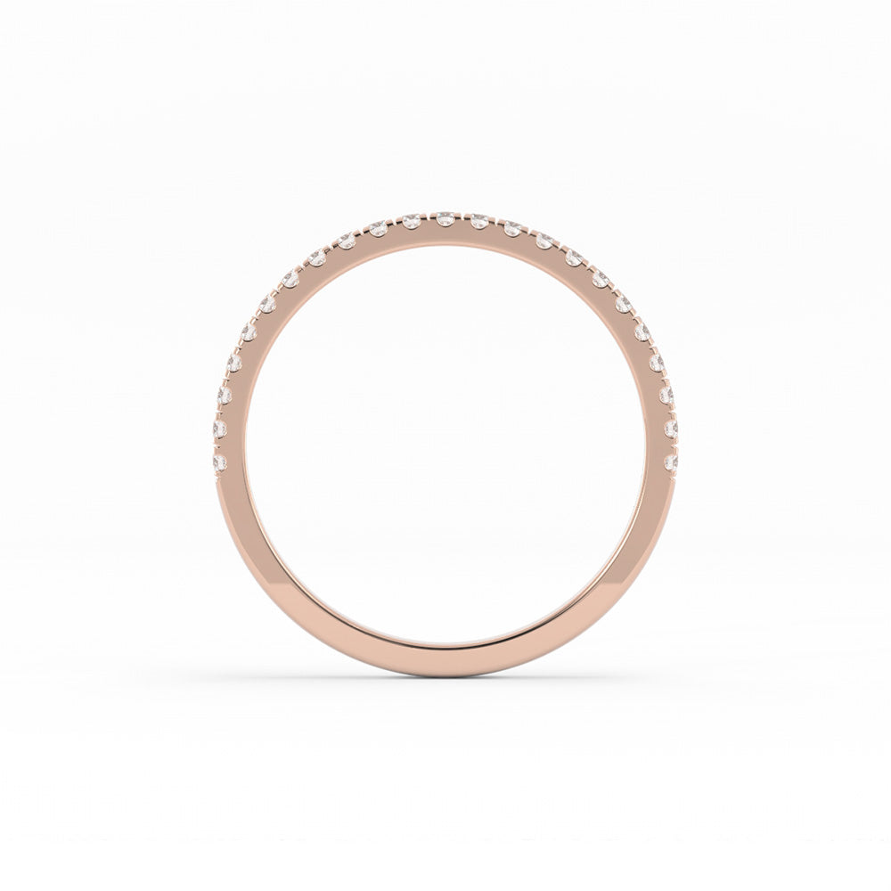 10K Rose Gold Round Pave Half Shank Lab Grown Diamond Wedding Band