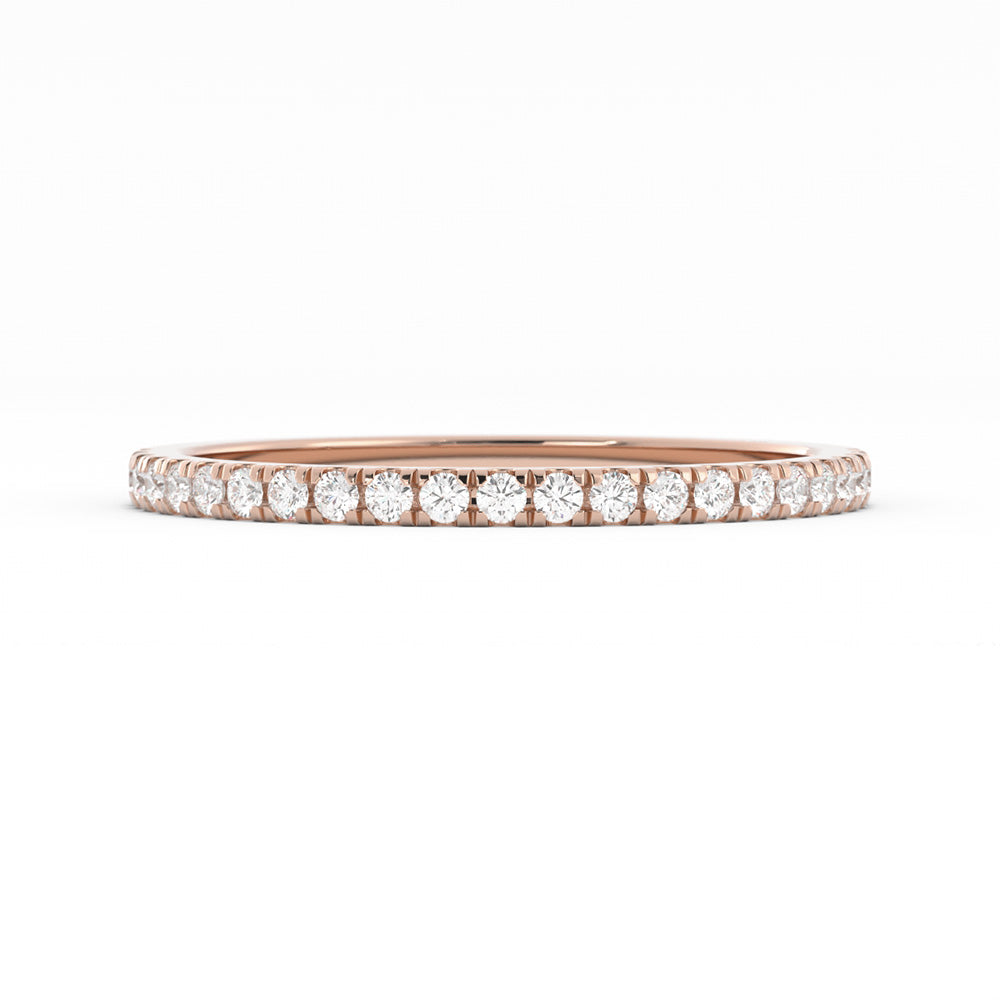 10K Rose Gold Round Pave Half Shank Lab Grown Diamond Wedding Band