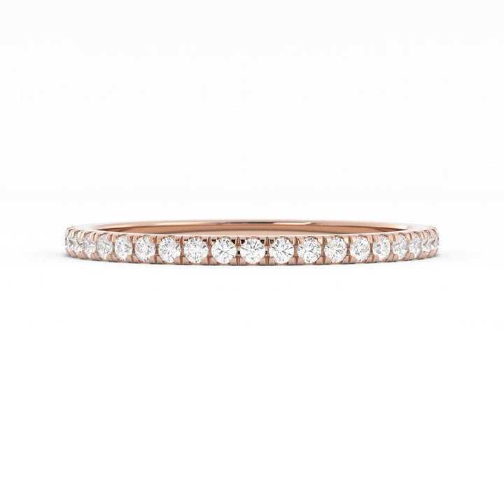 10K Rose Gold Round Pave Half Shank Lab Grown Diamond Wedding Band