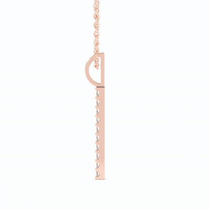 10K Rose Gold Round Natural Diamond Vertical Bar Pendant Necklace