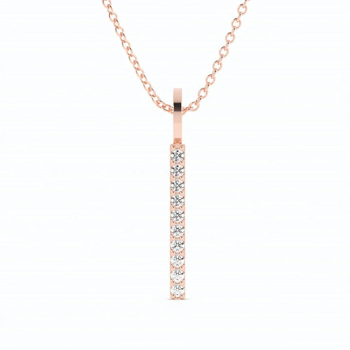 10K Rose Gold Round Natural Diamond Vertical Bar Pendant Necklace - 20 inches
