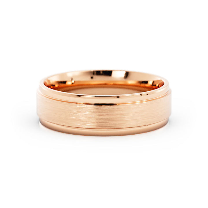 10K Rose Gold Satin Step-Down Edge 6mm Wedding Band