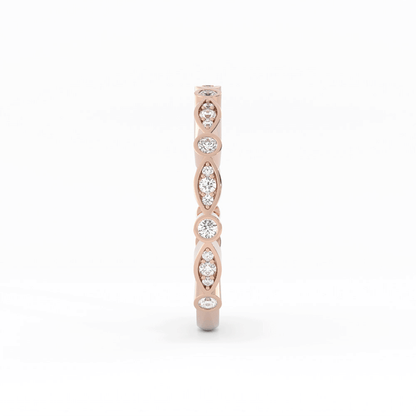 10K Rose Gold Round Three Quarter Alternating Eyelet Lab Grown Diamond Wedding Band