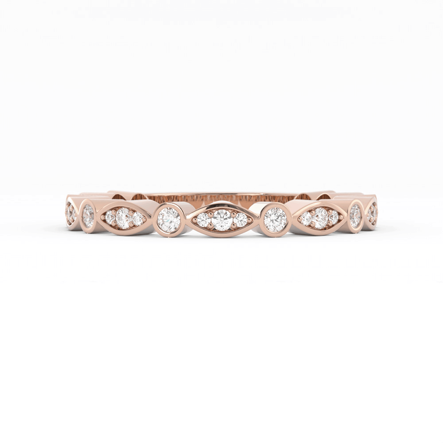 10K Rose Gold Round Three Quarter Alternating Eyelet Lab Grown Diamond Wedding Band