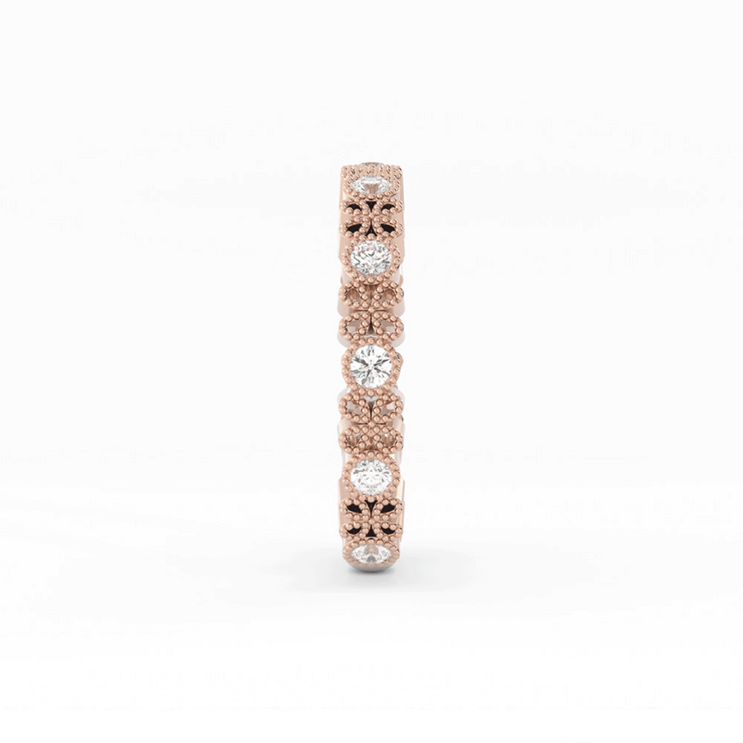 10K Rose Gold Round Three Quarter Petal and Milgrain Lab Grown Diamond Wedding Band