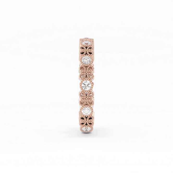 10K Rose Gold Round Three Quarter Petal and Milgrain Lab Grown Diamond Wedding Band