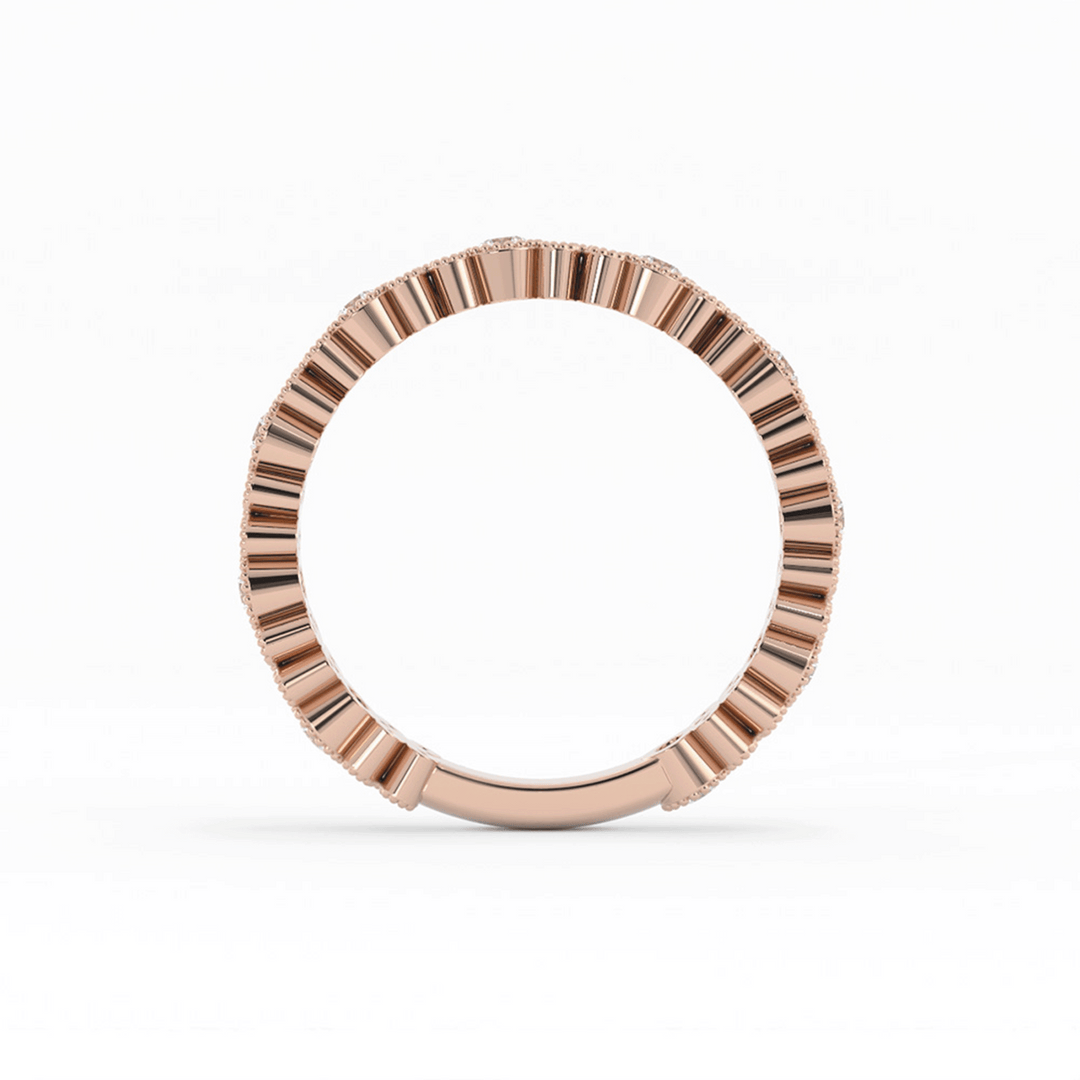 10K Rose Gold Round Three Quarter Petal and Milgrain Lab Grown Diamond Wedding Band