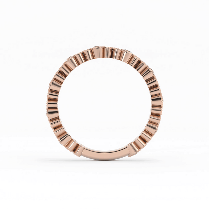 10K Rose Gold Round Three Quarter Petal and Milgrain Lab Grown Diamond Wedding Band