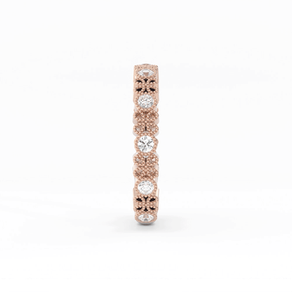10K Rose Gold Round Three Quarter Petal and Milgrain Natural Diamond Wedding Band