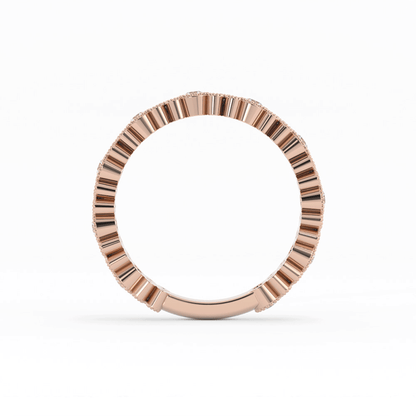 10K Rose Gold Round Three Quarter Petal and Milgrain Natural Diamond Wedding Band